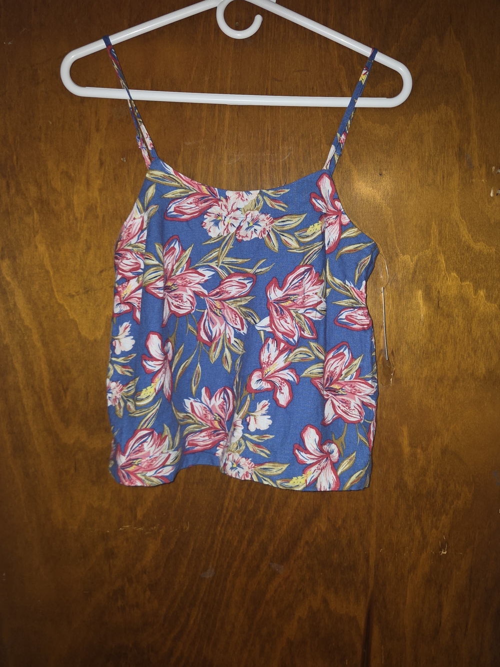 NWT A New Day Blue Floral Tropical Cami Tank Top XS Linen Blend Adjustable Strap